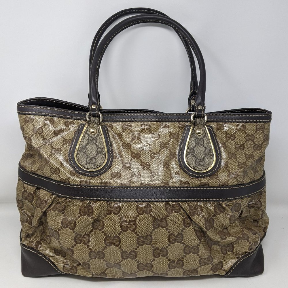 GUCCI Beige & Brown Crystal Shoulder Bag